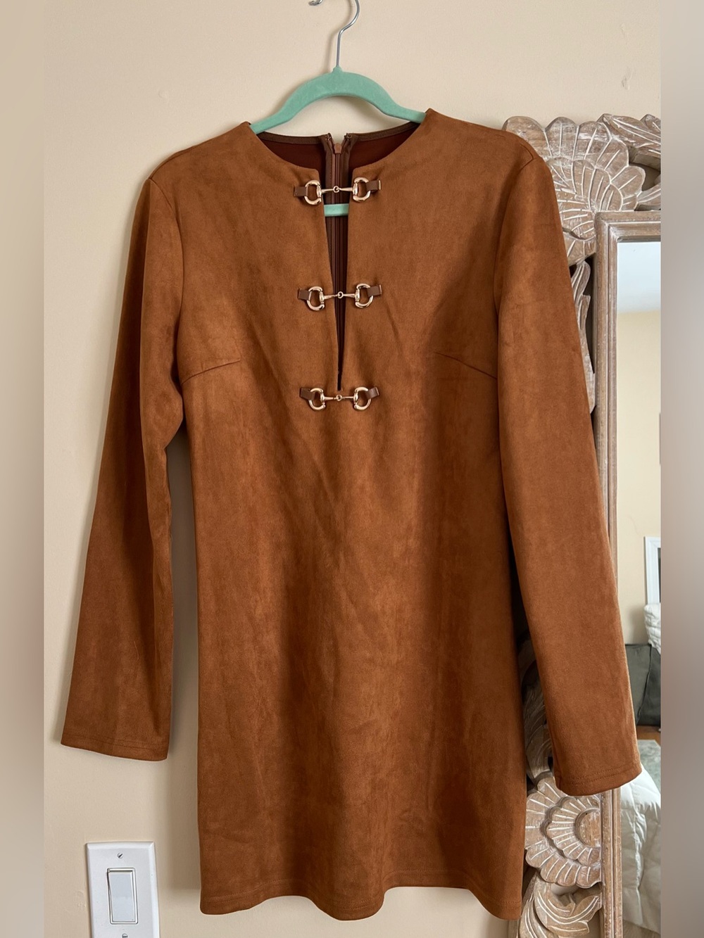 Commense Rust and Camel Suede-Look Dress